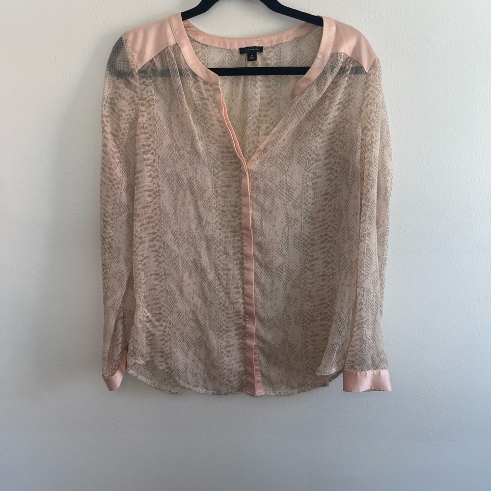 Ann Taylor Button Up Snakeskin Blouse Size M
